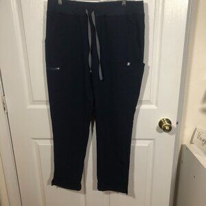 Figs women navy blue front string scrub pants, size L